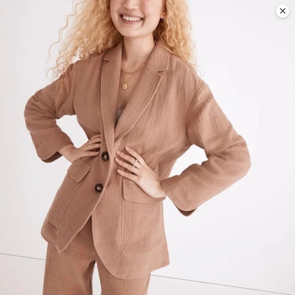 Madewell Tan Cotton-Linen Relaxed Larsen Blazer Size Large